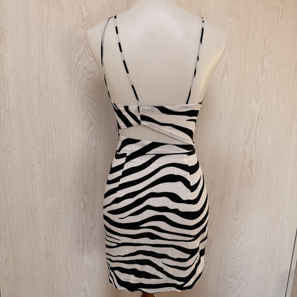 Zara black & white Zebra Print linen blend cutout spaghetti strap Mini Dress XS - Picture 7 of 16